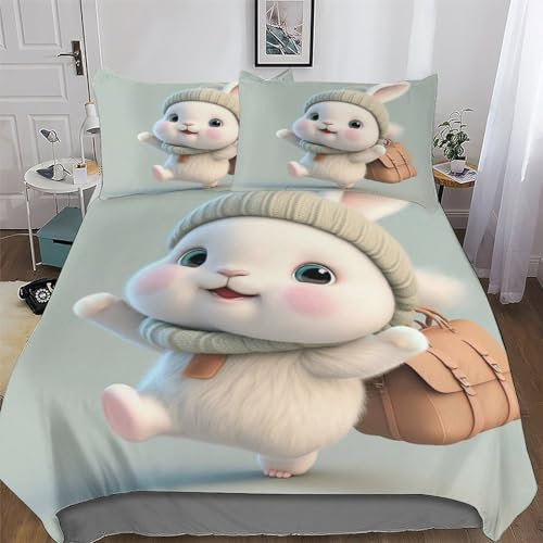 AAPZY Kaninchen Bettwäsche Weich Atmungsaktiv Bettbezüge Set 2 teilig Mikrofaser Bettbezug Mit Kissenbezüge Für Kinder Erwachsene Deckenbezug Single (135x200cm)