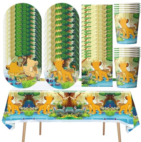 XNAUVOI 51pcs Il Re Leone Stoviglie di Compleanno Set, Vassoio di Carta, Tovagliolo, Tazza, Tovaglia, Leone Decorazioni per Feste Stoviglie Set -10persone