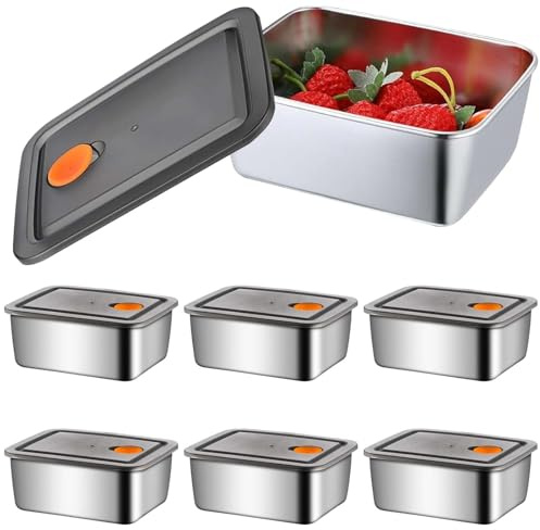 BAIFULAI 6 contenitori ermetici con coperchio ermetico, in acciaio inox, 500 ml, impilabili, salvaspazio, riscaldamento, contenitori per la preparazione dei cibi