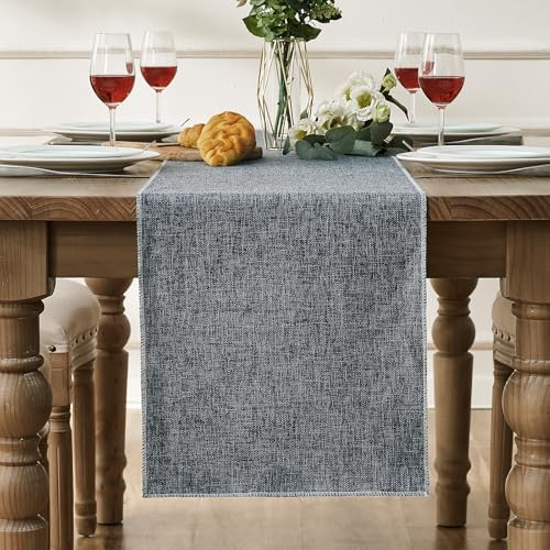 Tischläufer im Landhausstil Dunkelgrau Rustikaler Leinen Couchtisch Dekoration Läufer für Küche Tisch Dekoration Drinnen Urlaub Hochzeit Party Geburtstag Dekor, 30 x 140 cm