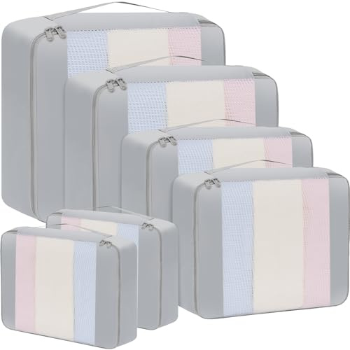 BAGAIL 6er-Set Packwürfel in verschiedenen Größen Packorganizer für Reisezubehör Gepäck Handgepäck Koffer – Grau