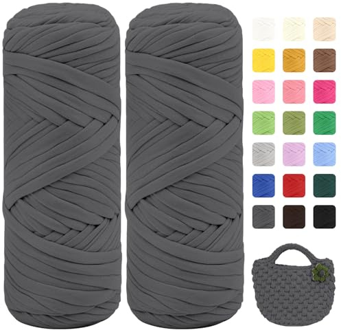 Maxee 400g T-Shirt Garn – 2 er Pack (je 200g/75m), Weiches Beilaufgarn zum Häkeln & Stricken – Farbintensiv & pflegeleicht, Ideal für Häkeltaschen/Körbe/Teppiche DIY Projekte, Handarbeiten und Deko