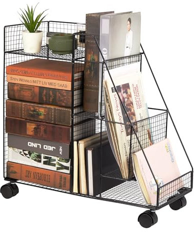 Trintion Sleek Compact Iron Storage Cart - Rolling Under-Desk Bookshelf with Easy Assembly and Painted Finish for Home & Office (BLACK)