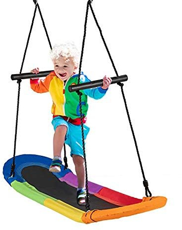 FANTASK Nestschaukel oval, Skateboard Schaukel mit Griffen, Outdoor Mehrkindschaukel, Baumschaukel, Gartenschaukel für Kinder & Erwachsene (Bunt)