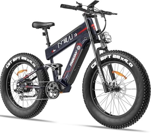 FREESKY Alaska 2025 Dual Battery Electric Bike for Adults 48V 41Ah 160 Miles Extra Long Range E-bike, Electric Mountain Bike, 26 Fat Tire Full Suspension E Bike with Rear Rack & Full Fenders