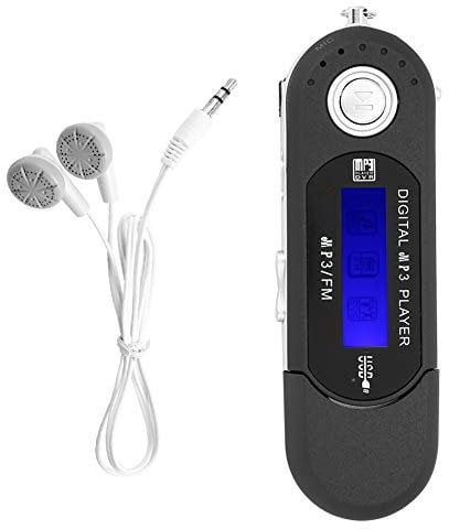 Ticfox Reproductor de MP3, Mini USB 2.0 MP3 con radio FM y auriculares, pantalla LCD, apagado automático (negro)