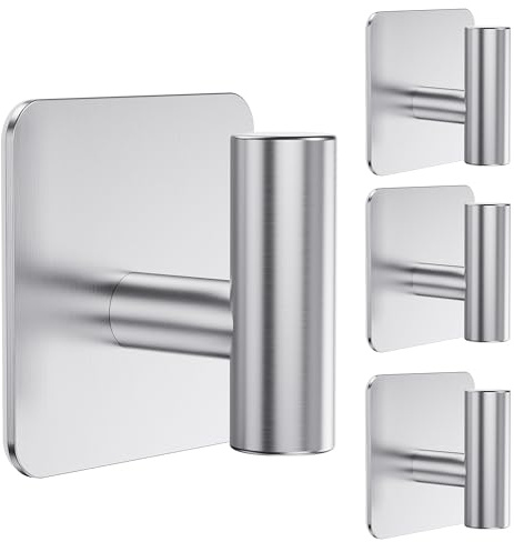 Aikzik Large Self Adhesive Hooks - 26lb Max, Stick on Hooks Heavy Duty Stainless Steel, Strong Sticky Hooks for Hanging Coats, Bathrobes and Towels, Tea Towel Holder for Door or on Wall - 4 Pack