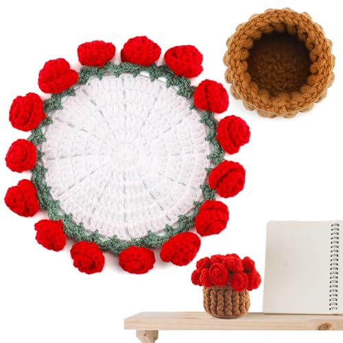 Foydream Gehäkelte Blumen, Häkeluntersetzer mit Rose, Handgemachte Blumenstrauß Decke Untersetzer, DIY Handgestrickte Dekoration, Untersetzer für Kaffee Tabletop Schutz und Home Decor