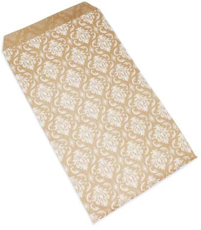 100 pcs Damask Paper Gift Bags Shopping Sales Tote Bags Brown with White Damask Design by 888 Display USA (White Damask Print, 4 x 6)