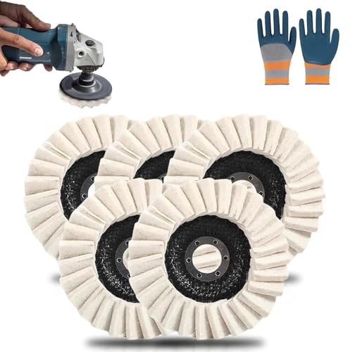 Wool Felt Flap Polishing Disc, 125mm/115mm Polierscheibe Für Winkelschleifer Filz, 5/10 Stück Filz Polierfächerscheibe, Wasserbeständig, ölbeständig, Für Edelstahl, Holz Und Kunststoff (5PCS,125mm)