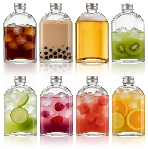 MEETOZ Glass Flask Bottles,with Silver Screw Caps Airtight Glass Bottles,Reusable Empty Glasss Bottless for Gin, Wine, Vinegar, Homemade Beverages, Sauces, Décor (8Pack-200ml)