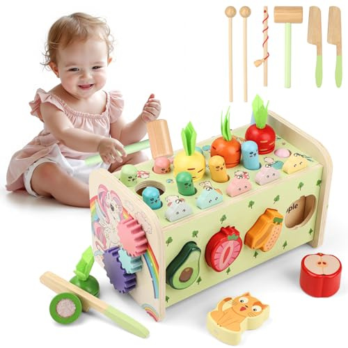 Juguetes Montessori 1 Año, 10 in 1 Juego Niña Bebe Madera Instrumentos Musicales Xilofono Bancos con Martillo Cubo Actividades Juego de Pesca, Juguetes Sensoriales Educativos Regalo Cumpleaños 2 Año