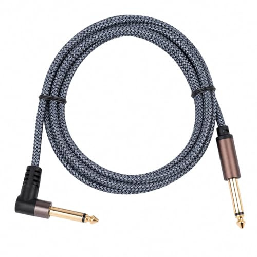Cable de Guitarra, Cable de Instrumento 6,35mm Jack 1,5m, Ángulo Recto a Recto, Audio TS para Guitarra Eléctrica, Bajo, Amplificador, Teclado, Cordón Blindado de Nylon de Alta Fidelidad de Bajo Ruido