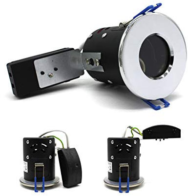 sanlumia 2 X LED Fire Rated Downlight Can GU10 Recessed Ceiling Twist & Lock Interchangeable Downlight IP65 Chrome