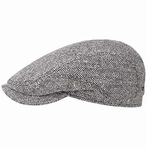 Stetson Belfast Silk Schiebermütze Herren - Flatcap aus Seide - Herrencap Made in EU - Seidenmütze Frühjahr/Sommer - Flat Cap schwarz-weiß 58 cm
