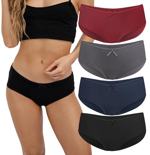 Fabio Farini - Damen Pantys Bikini-Slips 4er/6er Pack Mehrere Farben und Größen, atmungsaktive Baumwolle Ohne Spitze Rot Grau Blau Schwarz S