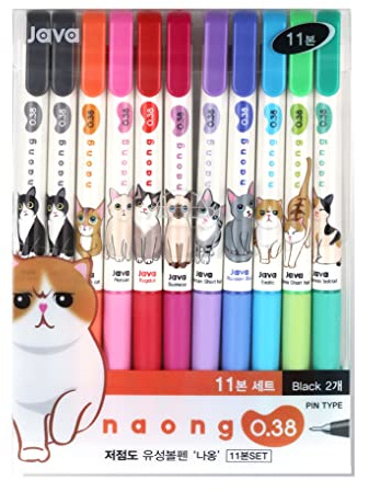 Gel Pens Office School Supplies - Cat 0.38mm Gel Ink Rollerball Ballpoint Pen Korea Kawaii Stationery Non-Smudge, Quick-Drying Writing, Pack of 11
