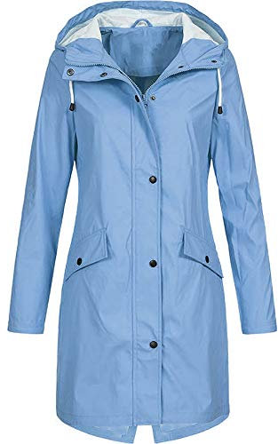 iHENGH Damen Frühling Herbst Mantel bequem Solide Regenjacke Outdoor Jacken Wasserdicht mit Kapuze Regenmantel Winddicht Parka Coat