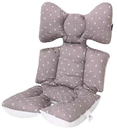Universale Sitzauflage Sitzeinlage Babyschale Sportsitz Sitzpolster Baumwolle Atmungsaktiv für kinderwagen Buggy (Graues Kreuz)