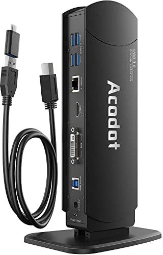 Acodot 13-in-1 2 Monitore mit HDMI, VGA, DVI, 6X USB 3.0, Gigabit Ethernet, Audio-Ausgang/Eingang USB 3.0 Docking Station