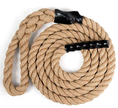 DREAMADE 4,5 M Kletterseil Klettertau mit Gummigriffen, Trainingsseil Clibing Rope 3,8cm Durchmesser für Fitness- und Krafttraining, 3-strängiges Juteseil Übungseil Schaukelseil