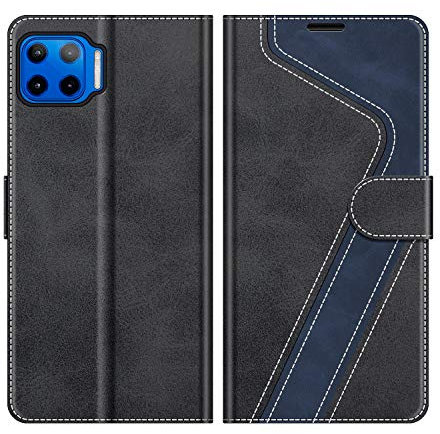 MOBESV Coque pour Motorola Moto G 5G Plus, Housse en Cuir Magnétique Fonction Stand Étui pour Motorola Moto G 5G Plus, Élégant Noir