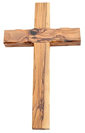 Hand Made Olive Wood Cross (Plain 10 Inch) - Wall Hanging Art Décor Straight Simple Wooden Cross, Flat Solid Cross From Jerusalem Where Jesus Crucified and Rose on the 3rd Day-By Olive Wood Gifts Shop