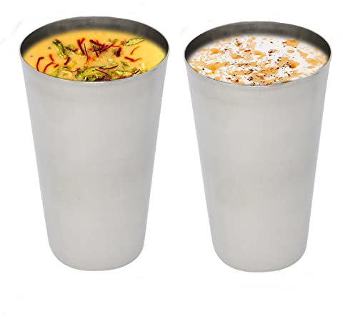 Stainless Steel Drinking Glasses Metal Cups 730ml Set of 2 Large Tumblers Tall Stackable Reusable Shatterproof Lassi Glass Unbreakable Water Juice Milkshake Smoothie Camping Outdoor
