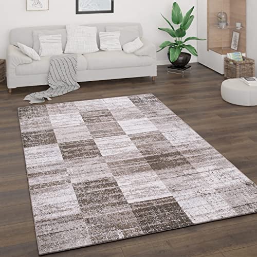 Paco Home Teppich Wohnzimmer Kurzflor Vintage Stil Abstrakt Modernes Geometrisches Rautenmuster Design, Grösse:160x220 cm, Farbe:Braun