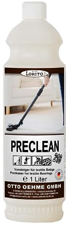 Lorito Preclean Vorreiniger für textile Beläge 1L, Konzentrat | Kraftvoller Textil-Fleckenentferner, Polsterreiniger für Kleidung, Sofa Teppich und Polster, schaumarm und gewebeschonend