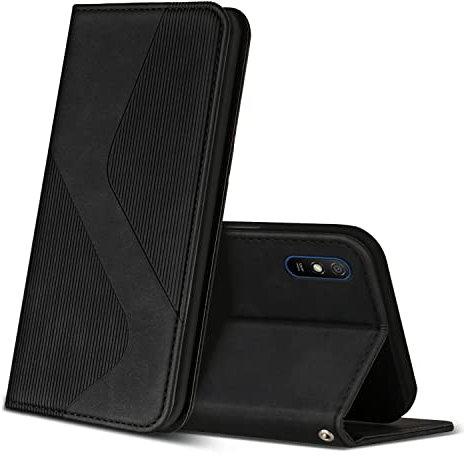 ZONNAVI Coque pour Xiaomi Redmi 9A, Premium Étui Housse en Cuir de Protection avec [Emplacements Cartes] [Magnetique], Clapet Folio Portefeuille pour Xiaomi Redmi 9A (Noir)