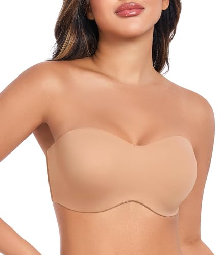 DotVol Damen BH Große Größen Bügel Bra Ungepolstert Bandeau Trägerloser Multiway BHS(Pekannuss, 100D)