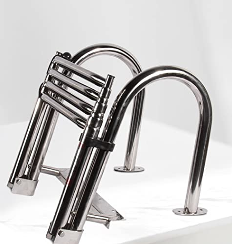 Generic 4-Stufen-Klappleiter Aus Rostfreiem Stahl, Robuste Teleskopleiter Für Boot, Yachtdock (Color : Silver)