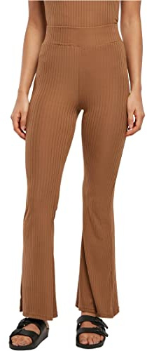 Urban Classics Women's High Waist Rib Flared Leggings, Fabric Trousers for Women with Wide Leg Cuffs, in 2 Colours, Sizes XS - 5XL, Dark Taupe, L