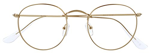 OPULIZE Sol - Reading Glasses with Blue Light Blocking Round Metal Retro Improve Sleep Reduce Headache Computer Glasses Gaming Anti-Reflective Gold Mens Womens B94-9 +1.50
