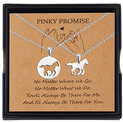 YELUWA 2 Pcs Pferdehalskette Für Mädchen Mit Pferdeanhänger Schmuck Pferdegeschenke Mutter Tochter Edelstahl Halskette in Pferdeform Mit Silberner Geschenkbox
