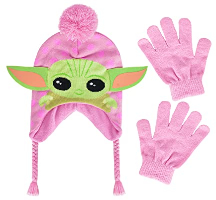 Star Wars The Mandalorian Grogu Kids Cap and Glove Set, Child Winter Beanie Hat, Pink, One Size, Pink, Einheitsgröße