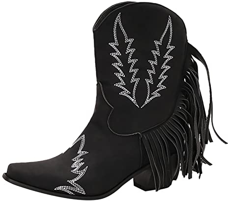 Stivali Alti Chiari Stivali da cowboy occidentali con frange vintage da donna Stivali con slip on in tinta unita alla moda Scarpe con stivaletti con tacco Scarpe Ciabatte Estive