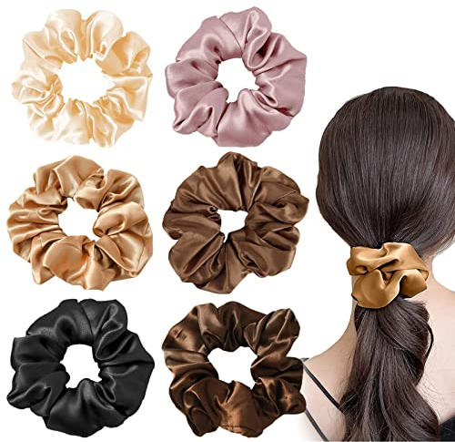 FlyWave Silk Scrunchie Satin 6 Stk, Seiden Scrunchie Seidig und Bequem, Exquisit und Elegant Satin Haargummi, Scrunchies Seide Geeignet für Partys, Den Alltag und Andere Anlässe