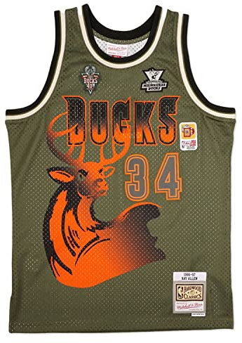 Mitchell & Ness NBA Milwaukee Bucks Ray Allen Flight Swingman Trikot Herren Oliv/orange, XL