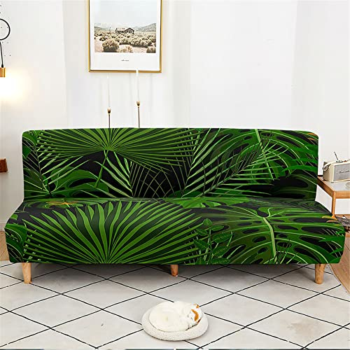 Surwin 3D Pflanze Bunt Sofabezug ohne Armlehnen 2/3 Sitzer, Stretch Armlose Clic Clac Sofabettüberzug Sofahusse Schonbezug Protector für Klappcouch Schlafsofa (S: 120-150cm,Schwarze Pflanze)