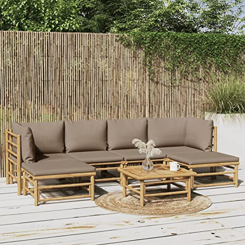 XIAOGUANG Set Salotto da Giardino 7pz con Cuscini Tortora bambù, Set da Giardino