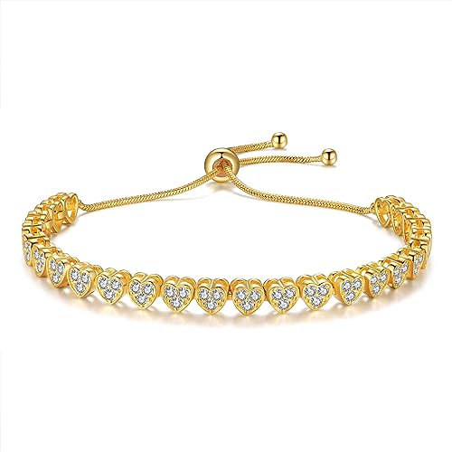 JSGEMSLEE 14 Karat Vergoldetes Tennis Armband für Damen Herzförmiges Tennisarmband Zirkonia Verstellbares Armband für Schmuckgeschenke