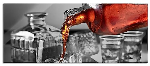 Pixxprint Glasbild Panorama, Wandbild aus Echtglas, Whiskey im Whiskeyglas, 100x40 cm, inkl. Aufhängung und Abstandshalter