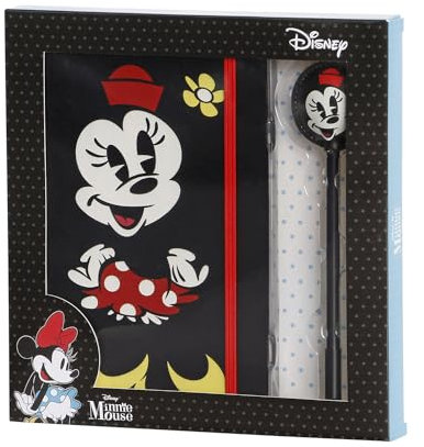 Disney Minnie Maus Face-Geschenkbox mit Tagebuch und Fashion Kugelschreiber, Schwarz, 22,4 x 23,2 cm