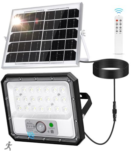 Aigostar 80W Solar Security Lights Outdoor Motion Sensor Solar Flood Lights with 6W Solar Panel, IP65 Waterproof Wall Lights Solar Powered 800LM 6500K Cool White Light for Garden, Garage, Backyard