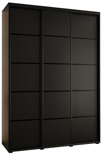 MEBLE KRYSPOL Davos 4 170 Schrank mit DREI Schiebetüren für Schlafzimmer - Moderner Kleiderschrank mit Kleiderstange und Regalen - 235,2x170x45 cm - Schwarz Schwarz Schwarz