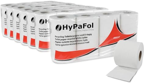 Hypafol Toilettenpapier 3-lagig 56 Rollen I Recycling Natur I geprägtes Klopapier I stark, schnell auflöslich & reißfest I Klopapier Vorteilspack I WC Papier Klopapierrollen I Eco WC-Produkte