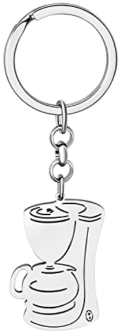 RAIDIN Stainless Steel Cute Coffee Machine Keychains Coffee Cup Keyring Jewelry for Women Girls Purse Keys Party Favor Gifts (Silver-134)