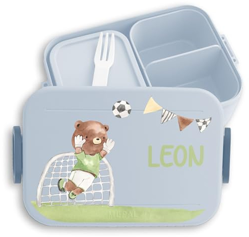 Bento Box Midi Lunchbox für Mepal Bentobox - Kinder Brotdose Tiere Fußball - 900 ml - Hellblau - geschenke einschulung jungen soccer jausenbox brotzeitdose kindergarten junge fußballfans